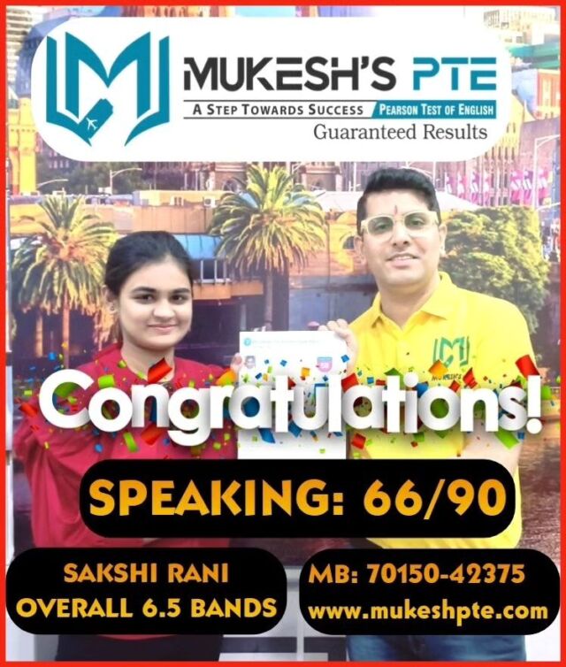 💥💥💥🥇🥇🥇Congratulations to *Sakhsi Rani* for achieving *Overall 6.5 Bands* in *PTE-Academic * with *7.0 Bands in Speaking Module* with #mukeshpte .🥇🥇🥇💥💥💥.🎗️🎗️🎗️🎗️. *Join Mukesh's PTE- Exclusive & Best PTE Institute in Ambala for your desired scores in a short span of time by taking Online or Offline PTE Classes. *Call us for a free demo 70150-42375, 70153-11189*🎗️🎗️🎗️🎗️💥💥💥🥇🥇🥇.
@pearsonofficial
@pearsonlanguages
@sagar.batraofficial
@noel.jamesofficial

*Also connect us on*:
🎯Facebook: www.facebook.com/mukeshpte
🎯Instagram: www.instagram.com/mukesh_pte 
🎯Website: www.mukeshpte.com
🎯Youtube: www.youtube.com/channel/UCveHYA4tmsfu77gvS58g6NA

#onlinepteclasses #mukeshpte #ptewala #mukeshdawar #myPTEstory #ptetest #bestpte #ptesuccess #pteresult #bestpteinstitute #studyvisa #canadastudyvisawithpte #australiavisa #ptevisa #PTEKarBefikar #pteukvi #ptecore #PearsonPTE #pearson